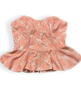 Jun & Min Strapless Peach Lace Peplum Bustier Top Size L